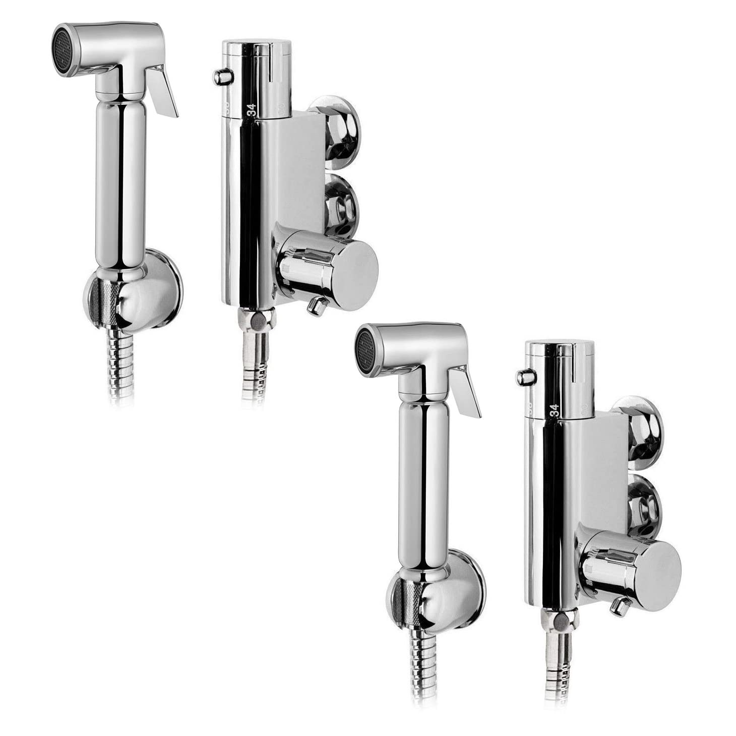 Xcel Home Douche Set Quality Thermostatic Chrome Brass Bidet Douche All In One Set | Muslim Shattaf Shower Head | Hygiene Toilet Spray Cleaner | 2 Set