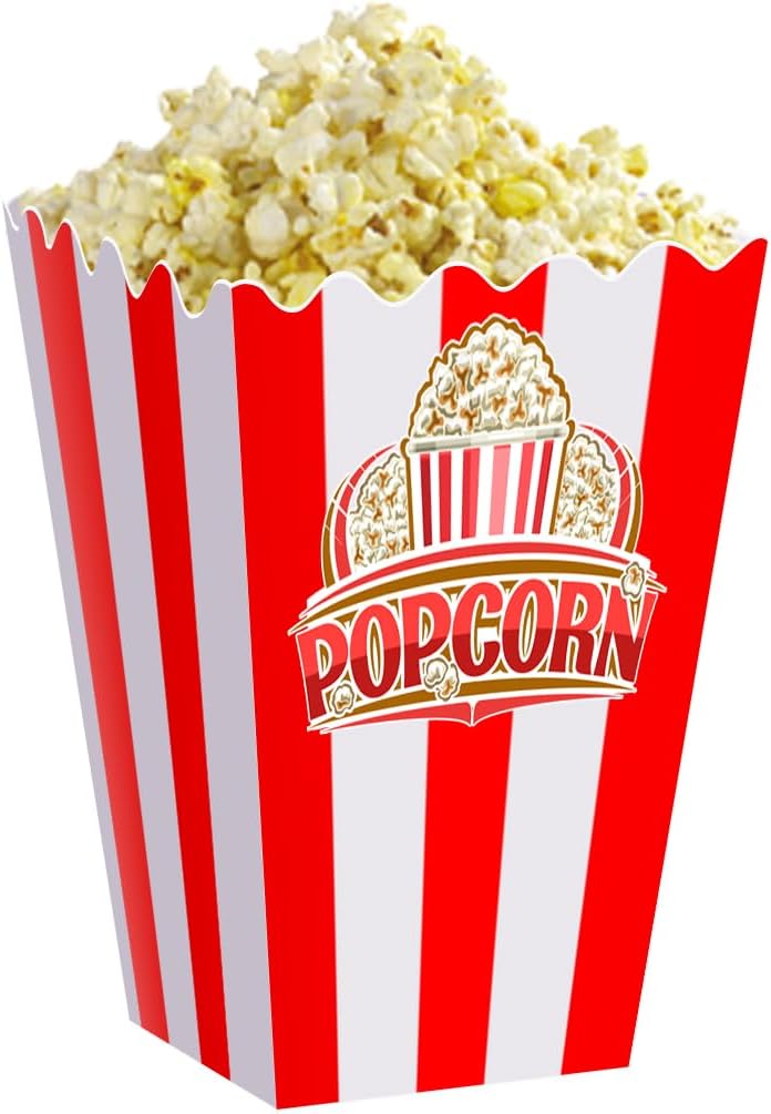 - 20 Pack Popcorn Bucket, Red and White Striped Popcorn Boxes, Pop Corn Bags for Party, Disposable Snack Containers for Movie Night, Parties, Events, Easter Decorations
