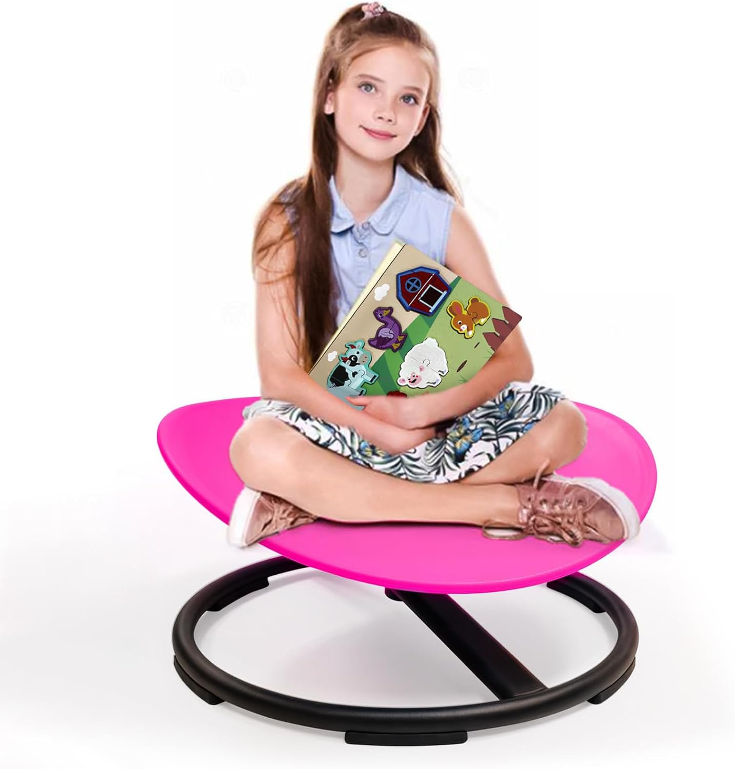 Kids Sensory Swivel Chair, Sensory Spinning Chair for Autism Kids, Body Coordination Training Chairs, Spin Seat, Metal Base, Non-Slip Design (Rose)