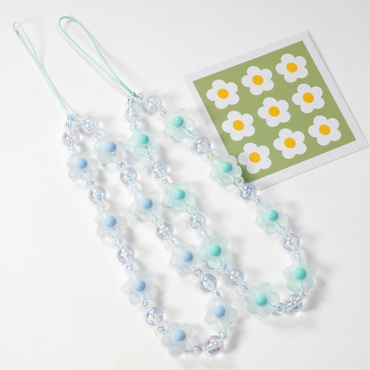 Meefisher Blue Flower Beaded Mobile Phone Charms Lanyard Aesthetic Sweet Cute Phone Wrist Strap Anti-Lost Chain for Women (Blue C)