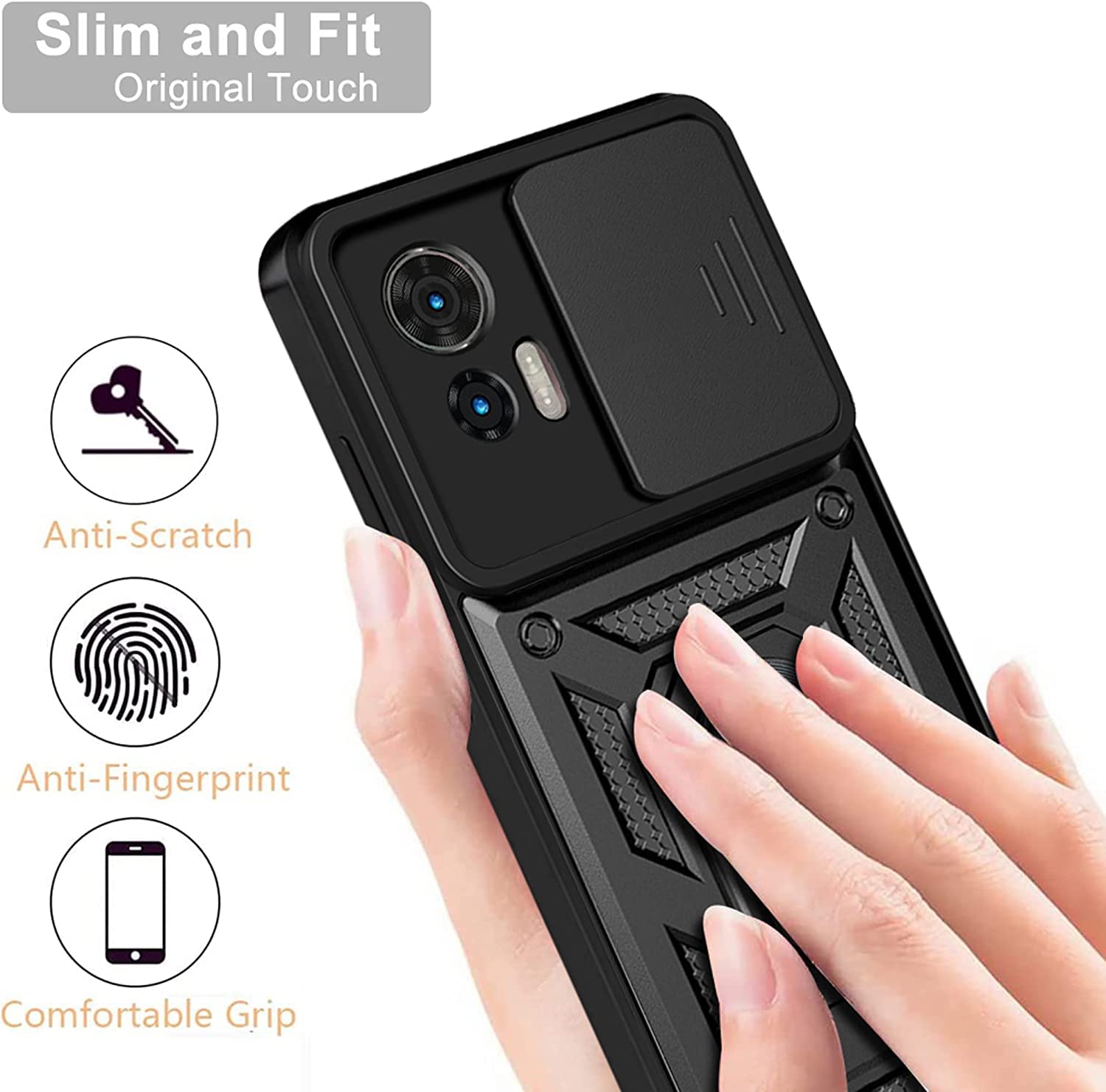 DESSEN Cover per Motorola Moto Edge 30 Fusion, Custodia Morbida in Silicone TPU/PC e Obiettivo Case, Antiurto Guscio con Magnetico Anello Rotante Supporto Bumper. Blu