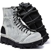 Men's Punk Vintage Round Toe Low Heel Ankle Boots, Mid Calf Thick Soles Lace Up Riding Leather Motorcycle Boots