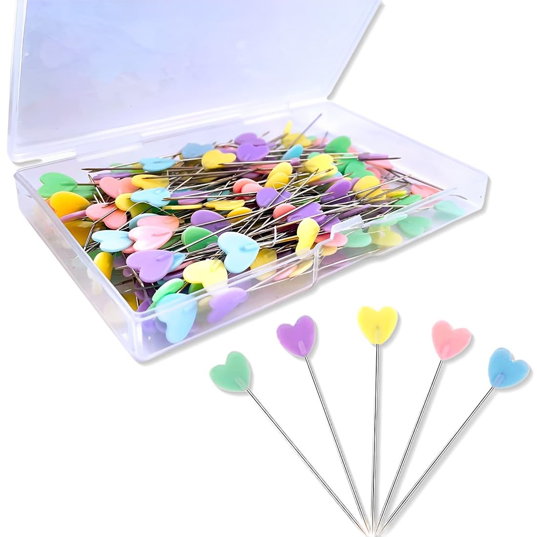 JEYORZY Set di 200 Spilli da Sarta Multicolori da 5,5 cm con Testa a Forma di Cuore - Spilli con Testa Colorata per Cucito, Artigianato e Progetti DIY - Ideali per Sarta Artigianato Cucito Fai Da Te