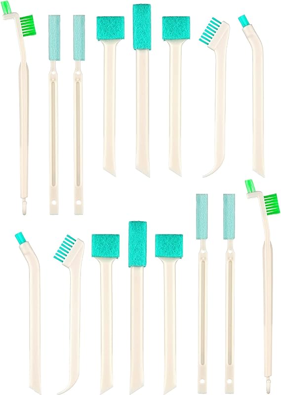 Nuenen 16 Pcs Small Household Cleaning Brushes for Deep Detail Cleaner | Small Household Cleaning Brushes Set, 8 in 1 Bottle Cap for Small Holes, Deep Detail Crevice Brush Set, Crevice Cleaning Tool