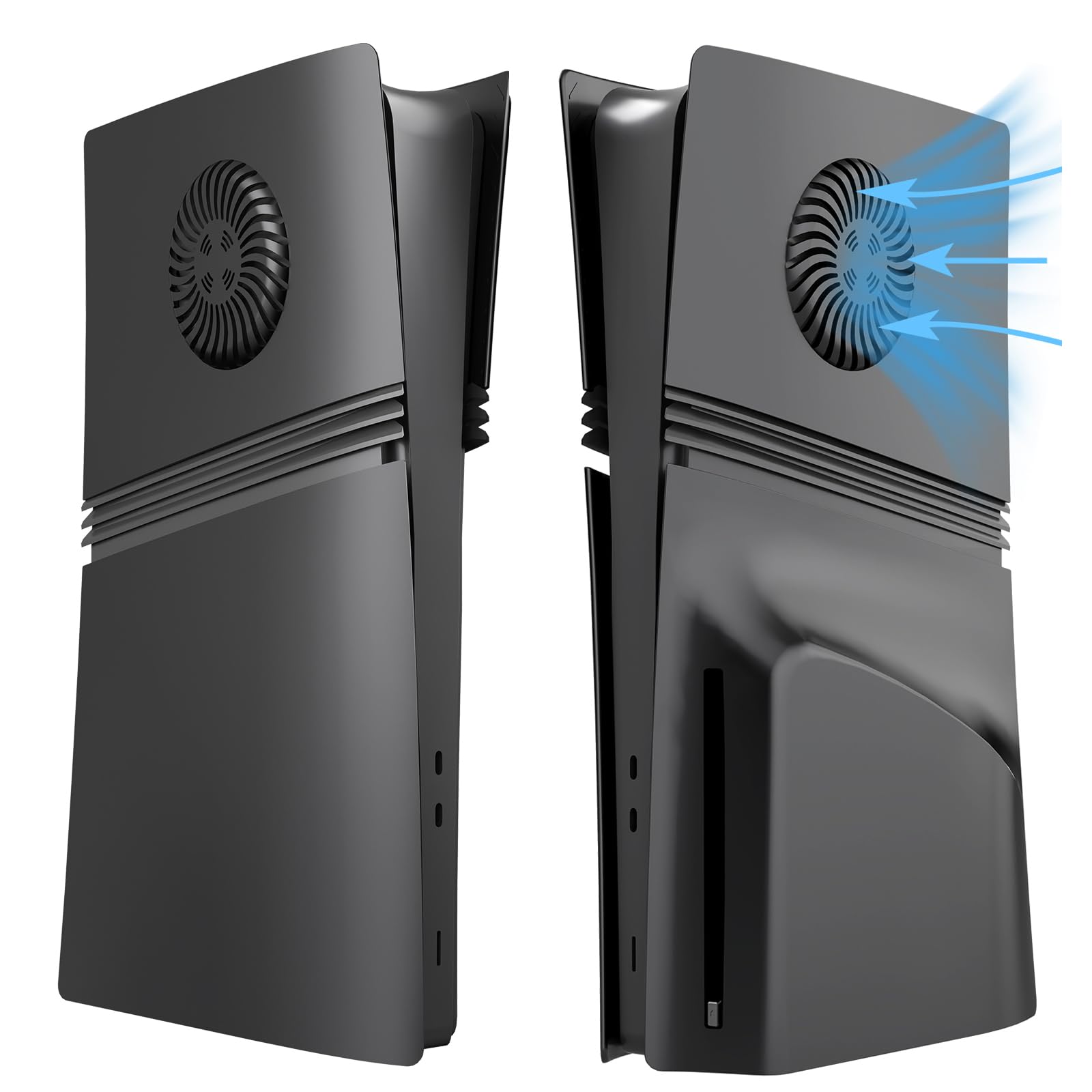 PS5 Pro Konsole Frontplatte Frontplatte und hintere Frontplatte mit Kühlung, Staubschutz ABS Staubschutz Ersatz für Playstation 5 Pro Zubehör (Schwarz Disc Edition)