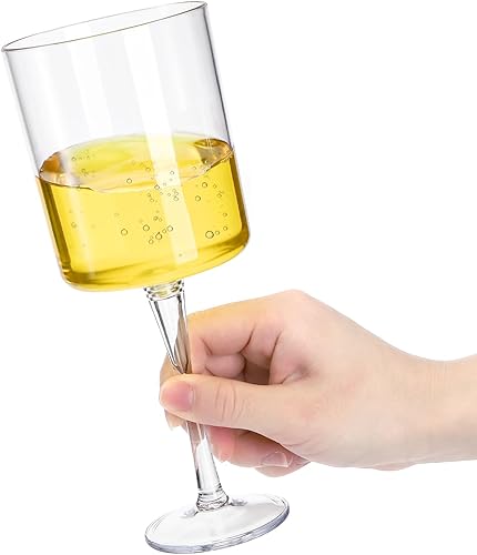 Miniatura 7 de Elsjoy Juego de 8 copas de vino cuadradas de acrílico, 14 onzas, irrompibles, con tallo largo, copa de vino tinto, reutilizable, copas de vino