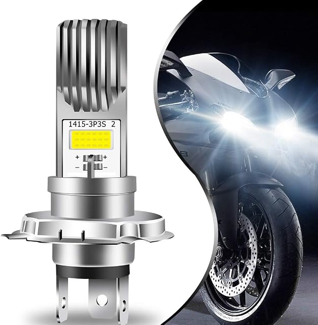 Teguangmei H4 HB2 9003 HS1 P43t LED Motorcycle Headlight Bulb, Hi/Lo Beam Super Bright 6000K White High Power COB Chips for Car Motorcycle ATVS Headlamp(Pack of 1)