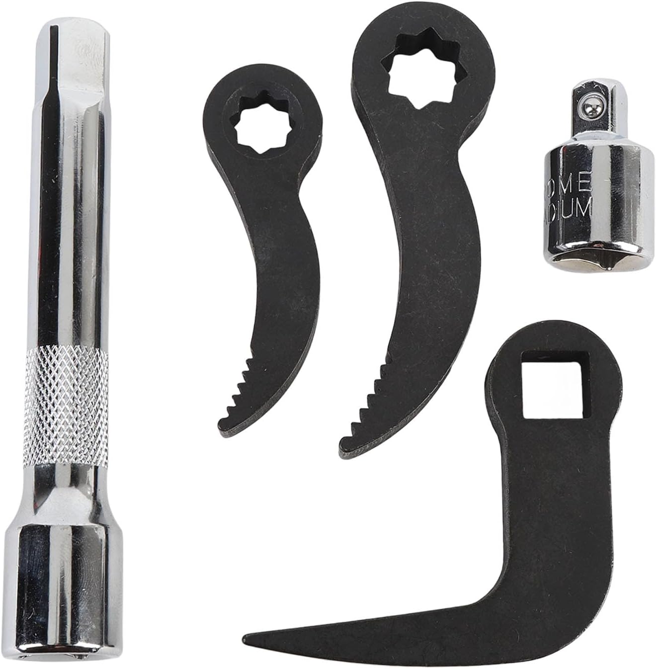 Eujgoov Pry Bar Head Kit, 3 Adapter Heads 1/2in 3/8in D 8pt with Sawtooth Design and Extension Bar, Heavy Duty CRV Manganese Steel, for Automotive Demolition Prying Tasks