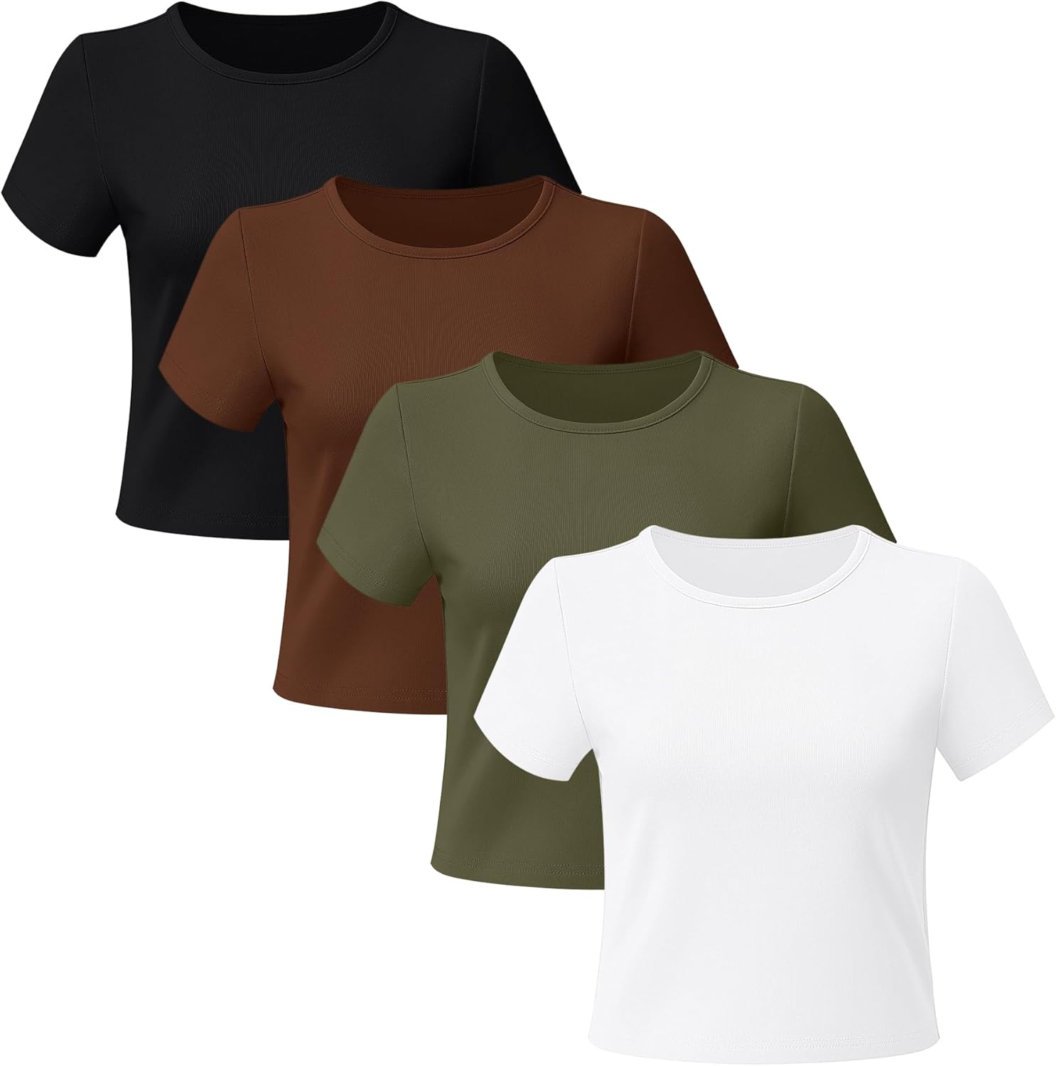 4 Pack Women’s Short Sleeve Tops Cotton Basic Crew Neck Crop Top Cute Trendy Casual Workout T Shirts - Image 4