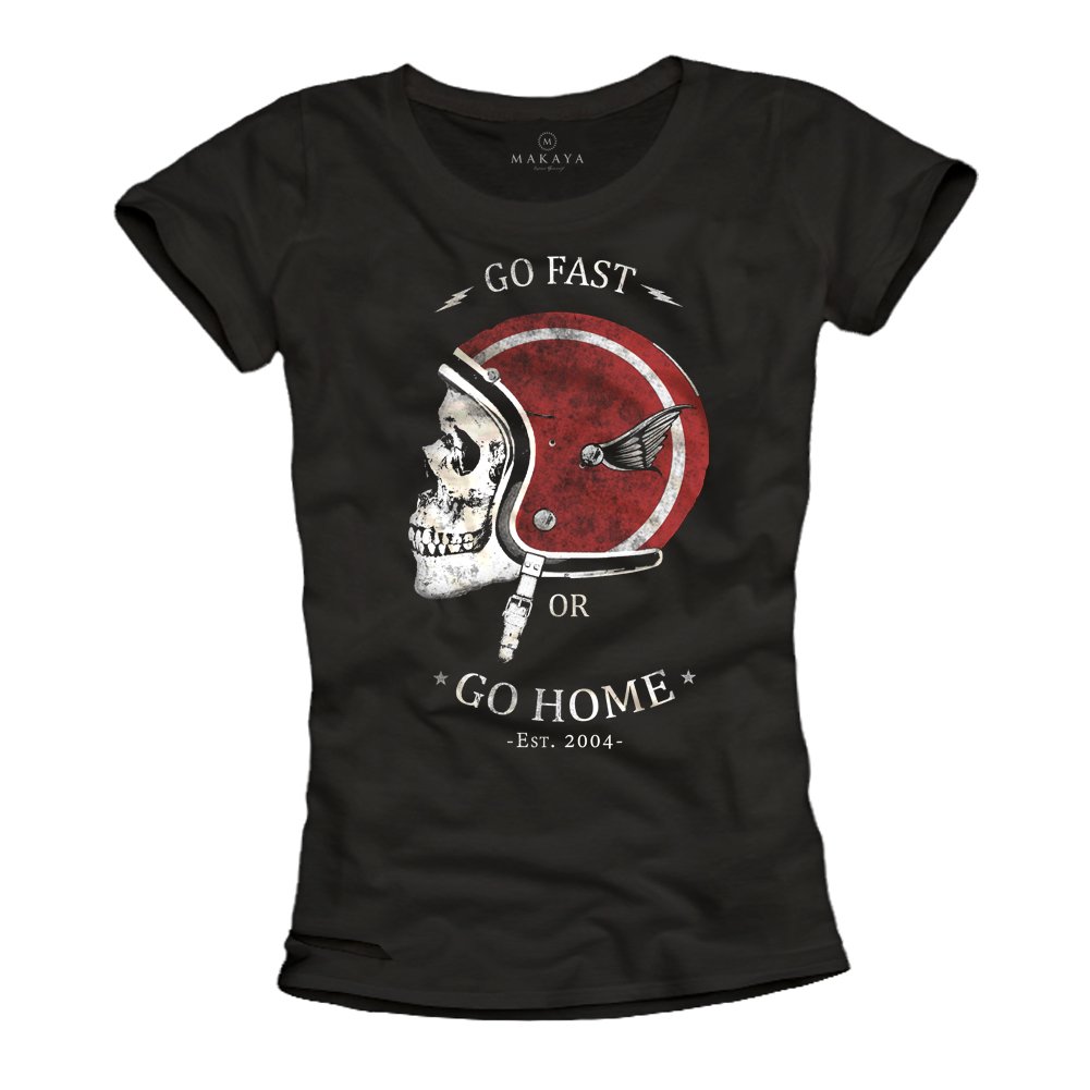 MAKAYA Magliette con Casco Motocross Teschio T-Shirt Moto Donna