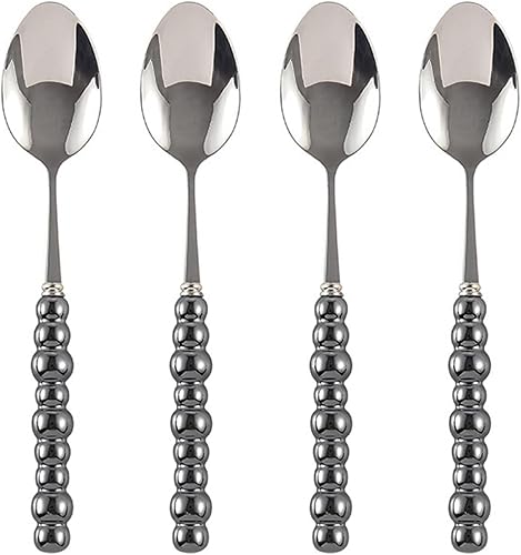 Ouliget Cucharas de acero inoxidable, cuchara de mango de cerámica de acero inoxidable, cuchara de postre coreana con mango de perlas de imitación,