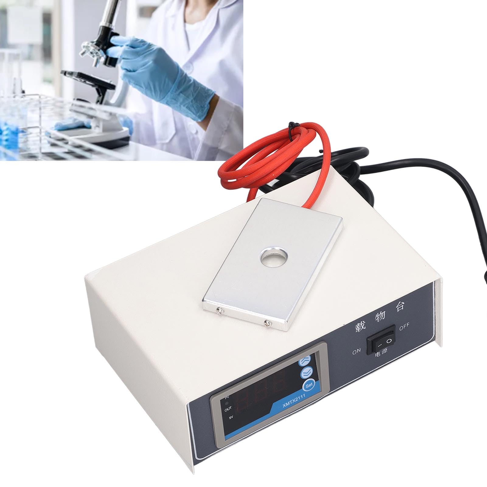 Luocute Tavolino di Controllo della Temperatura del Microscopio, Riscaldatore per Vetrini con Display Digitale da 75 W con Riscaldamento Uniforme e Controllo Accurato, per Feconda (Spina europea 220