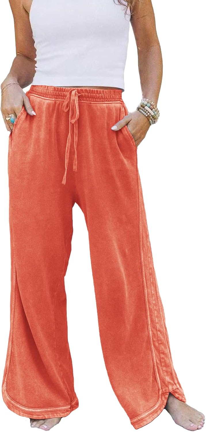 Gnveub Women's Yoga Pants Lightweight Wide Leg Sweatpants High Waisted Drawstring Loose Lounge Pant with Pockets