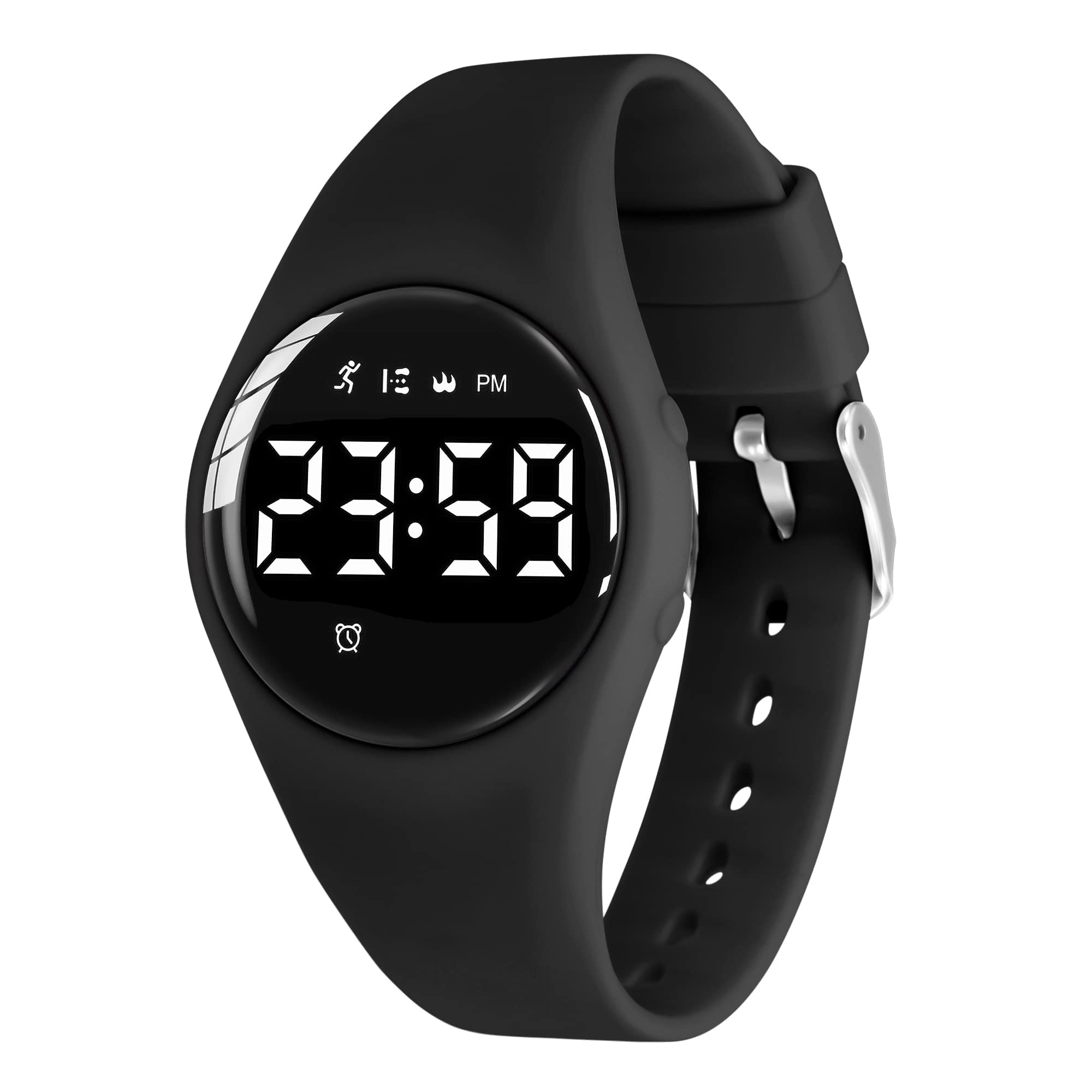 Fitness Tracker Watch for Kids Ages 3-12, Digital Activity Tracker, Non-Bluetooth, Alarm/Calorie/Pedometer Count Steps Wrist Watch (Black)