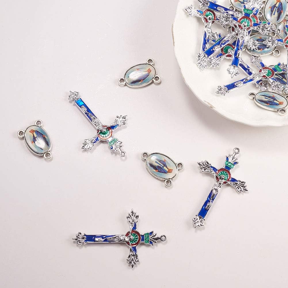 SUNNYCLUE 1 Box 20Pcs Easter Holiday Tibetan Style Rosary Cross and Center with Alloy Cross Pendants and Oval Chandelier Links for Rosary Beads Jewelry Necklace Making Supplies - Image 3