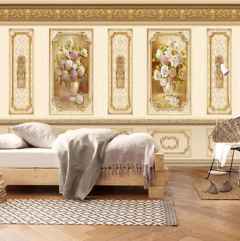 Papier peint photo 3D fleurs dorées de prestige pour décor de maison raffiné