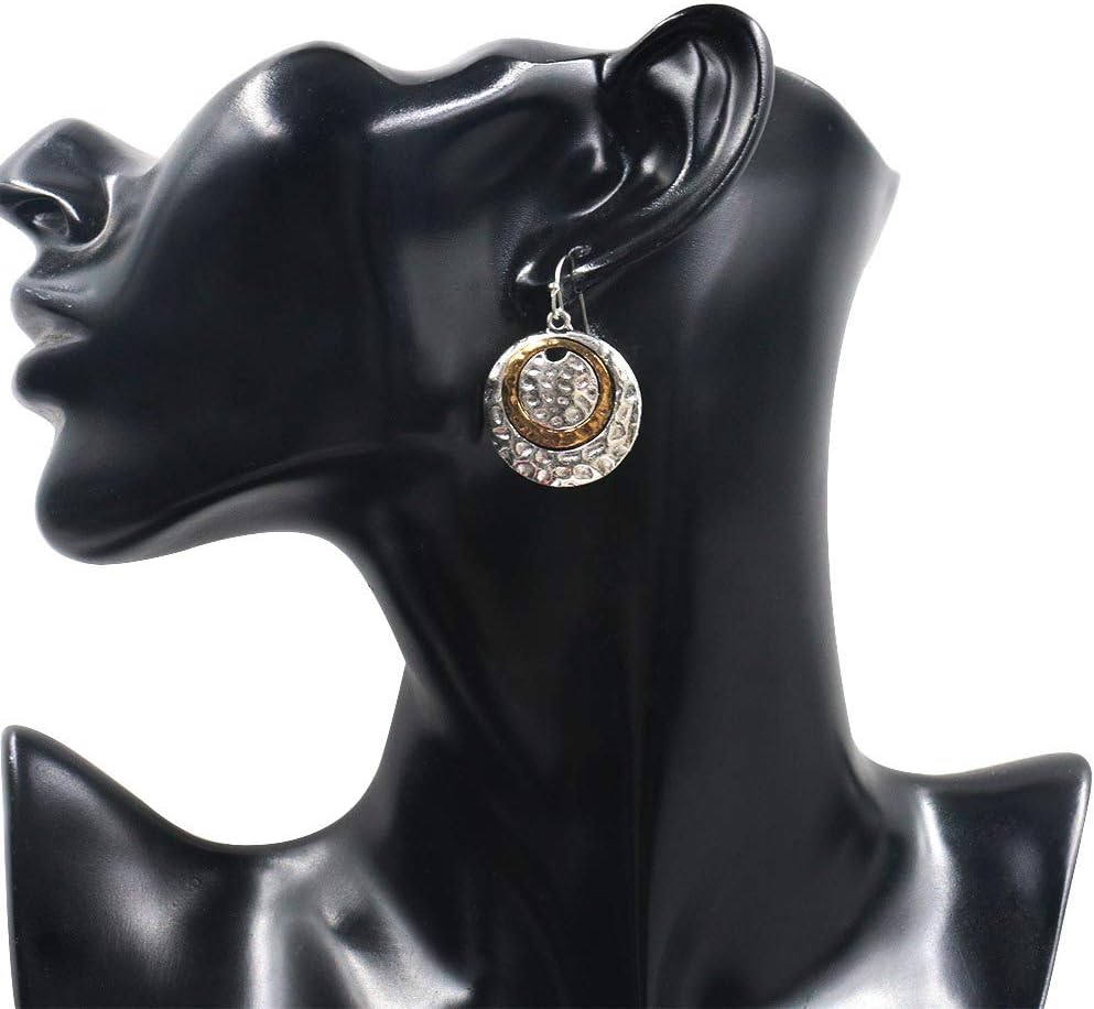 D.Rosse Handmade Boho Retro Gold Matte Circle Dangle Drop Earrings - Vintage Silver Hoop Statement Jewelry for Women Girls