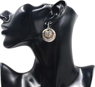 D.Rosse Handmade Boho Retro Gold Matte Circle Dangle Drop Earrings - Vintage Silver Hoop Statement Jewelry for Women Girls