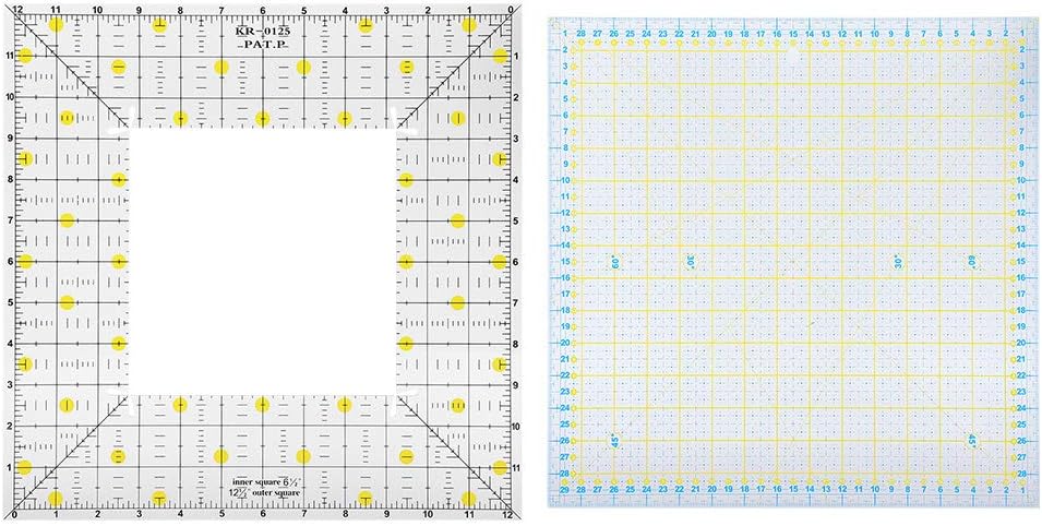 Tyenaza 2Pcs Quilting Ruler, Transparent Square Quilting Rulers Double Colored Grid Lines Laser Cut Acrylic Quilters Ruler DIY for Measuring Sewing Embroidery Supplier