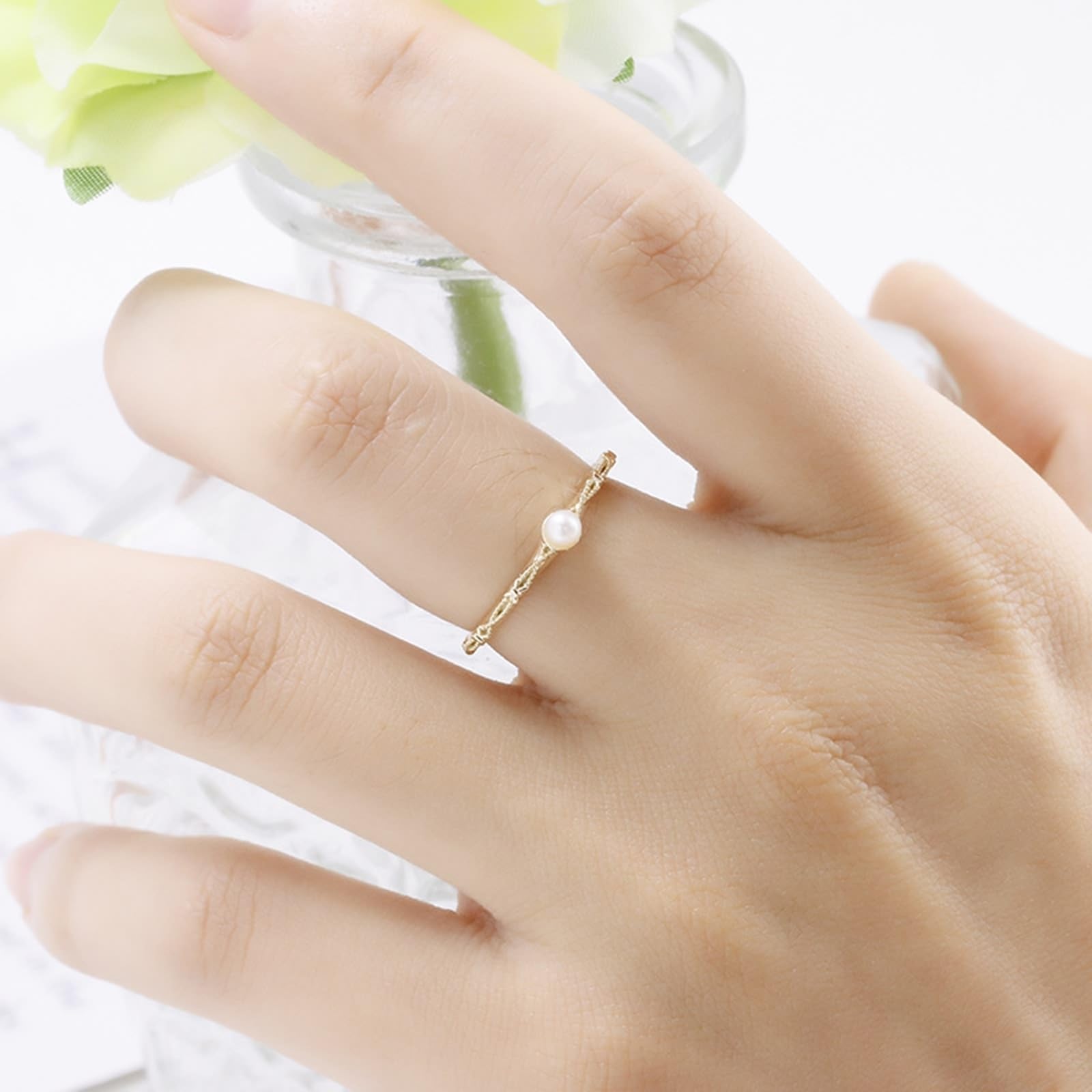 Anello di fidanzamento in vero oro giallo 9 K/14 K/18 K, con perla, solitario