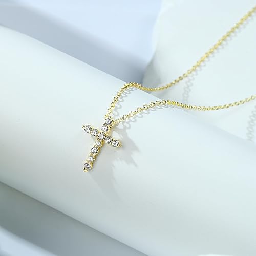Miniatura 7 de Collar de cruz para mujer, chapado en oro de 14 quilates, delicado collar de cruz en capas, collar de mal de ojo, collar simple de cruz lateral,