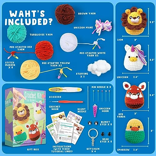CozyBomB™ Crochet Kit for Beginners | Learn to Crochet Starter Kit for Adults, DIY Crochet Animal Amigurumi Knitting Kit, Step-by-Step Video Tutorials, Easter Birthday Holiday Gift for Adults Teens
