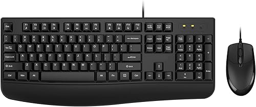EDJO - Combo de teclado y mouse con cable, teclado ergonómico de tamaño completo para computadora con reposamanos y mouse óptico con cable para