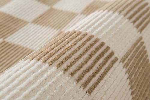 Miniatura 6 de Gambit - Alfombra a cuadros lavable para sala de estar o dormitorio, 100% reciclada, con certificación Oeko-Tex, pelo mediano, camello, beige
