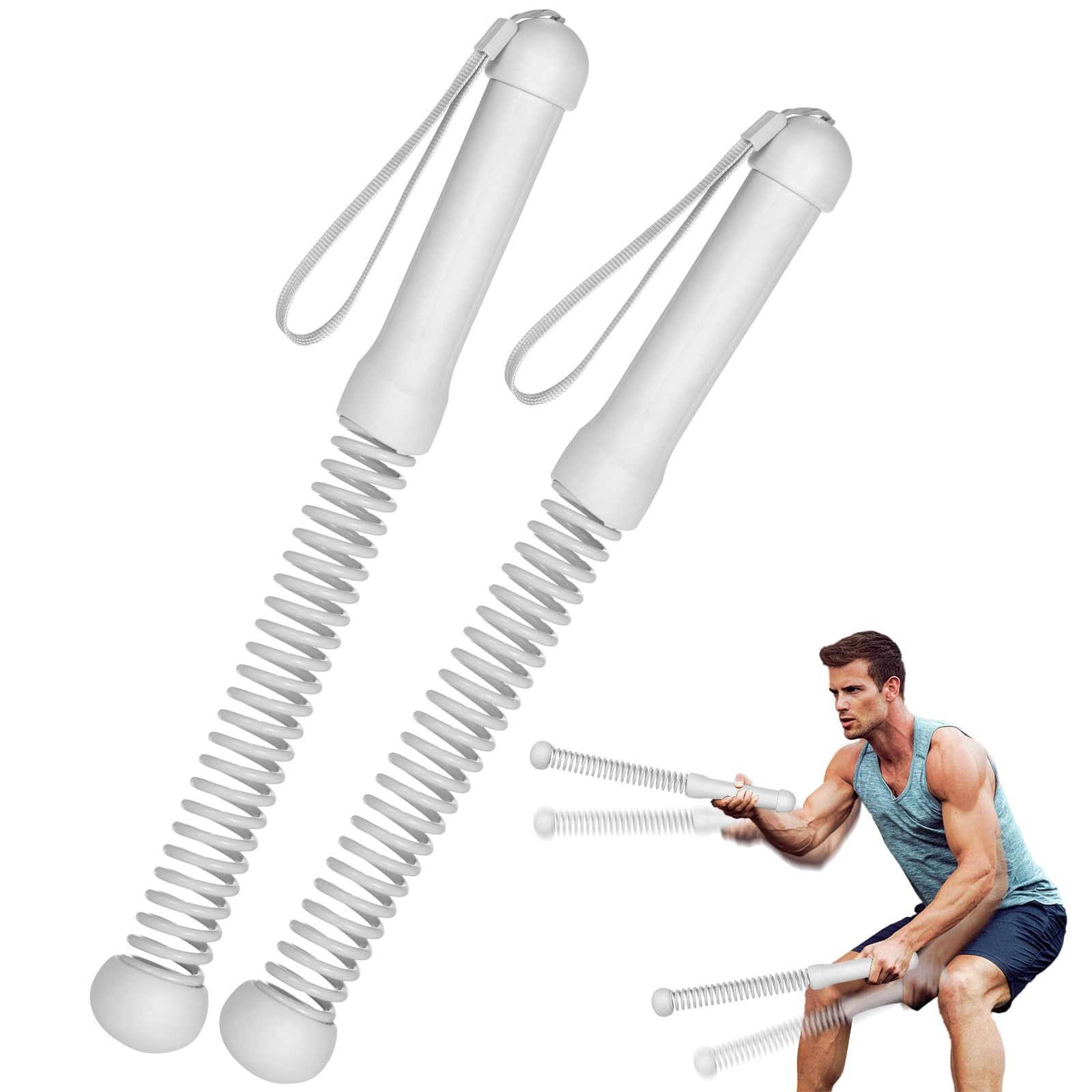 2 Pcs Ropeless Battle Ropes, 16.9 in Weighted Cordless Training Rope, Workout Ropes for Home Gym, Metal Frame with Anti-Slip Handle, Elastic Spring, Full Body Training