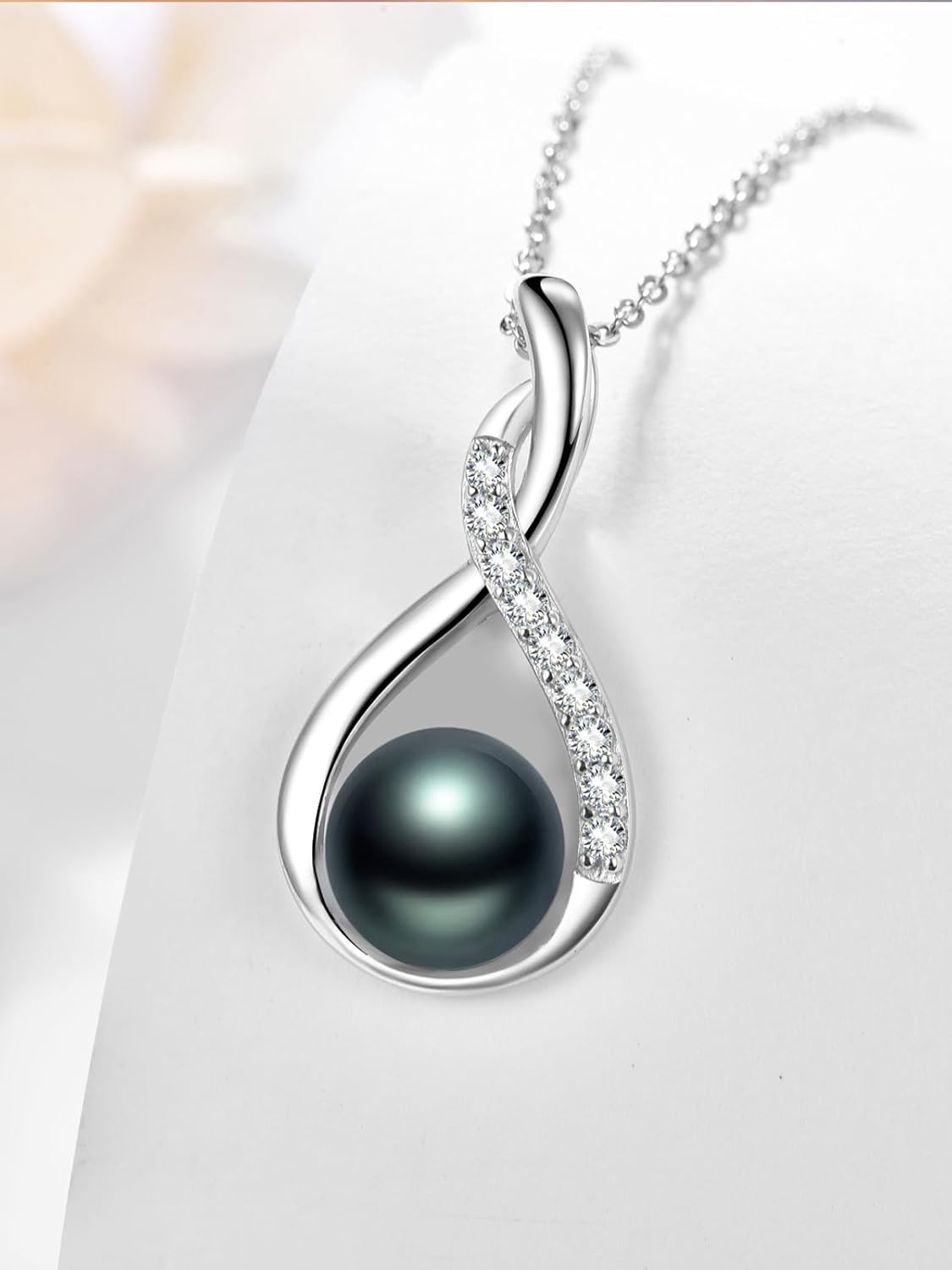 Pearl Necklace for Women 925 Sterling Silver Black White Pearl Pendant Anniversary Mother's Day Birthday Jewelry Gifts - Image 2