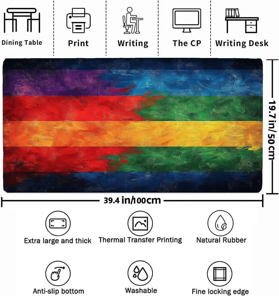 Kolorowa podkładka pod mysz dla graczy, podkładka pod mysz xxl 1000 x 500 x 3 mm, retro mata na biurko z zszytymi krawędziami i gumową podstawą, wodoodporna podkładka pod mysz nadaje się do biura/domu