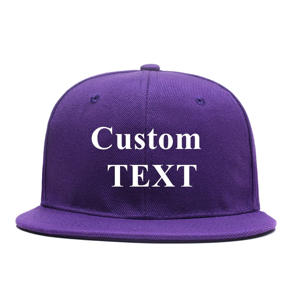 Flat Bill Classic Hat Adjustable Personalised Brim High Top End Trendy Color Style Plain Tone Custom Baseball Cap (Purple)