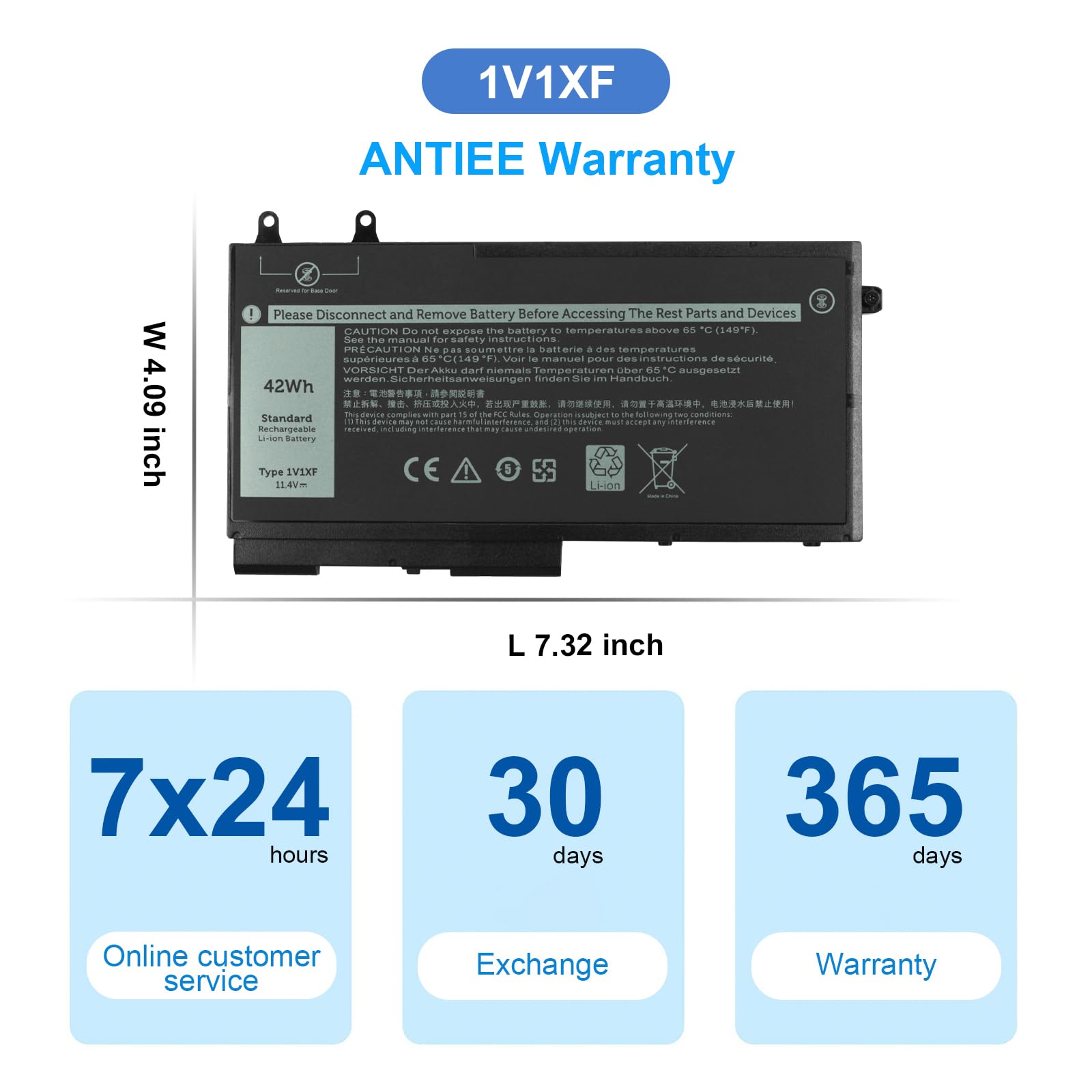 ANTIEE 42Wh 1V1XF Laptop Batería para DELL Latitude 5400 5500 E5400 E5500 | Inspiron 7590 7591 2n1 2-in-1 Precision 3540 M3540 Mobile Workstation Series P84F P98G P80F R8D7N 49HG8 H82T6 K7C4H TNT6H