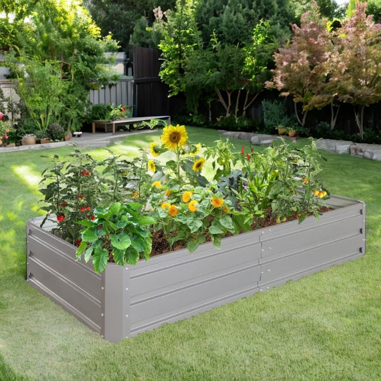 Jardinera elevada de metal de fácil montaje para cultivar plantas y flores 2