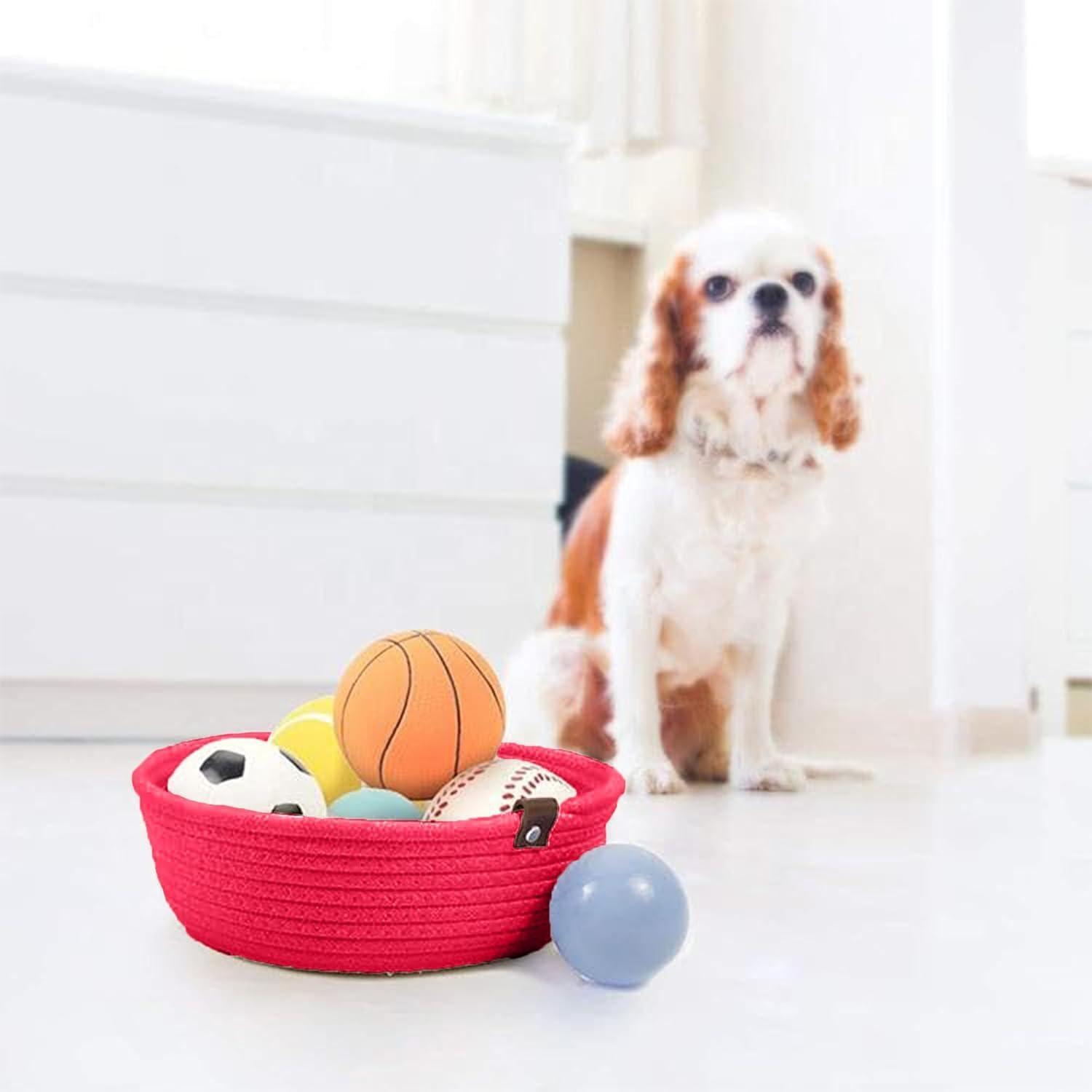 TRENDOZE 100% Natural Jute small box mini rope paper storage Round hamper baby nursery tray bucket for Living Kitchen, Office, Drawing Room,fruits, kitchen, office, (RED SET OF 3) 1