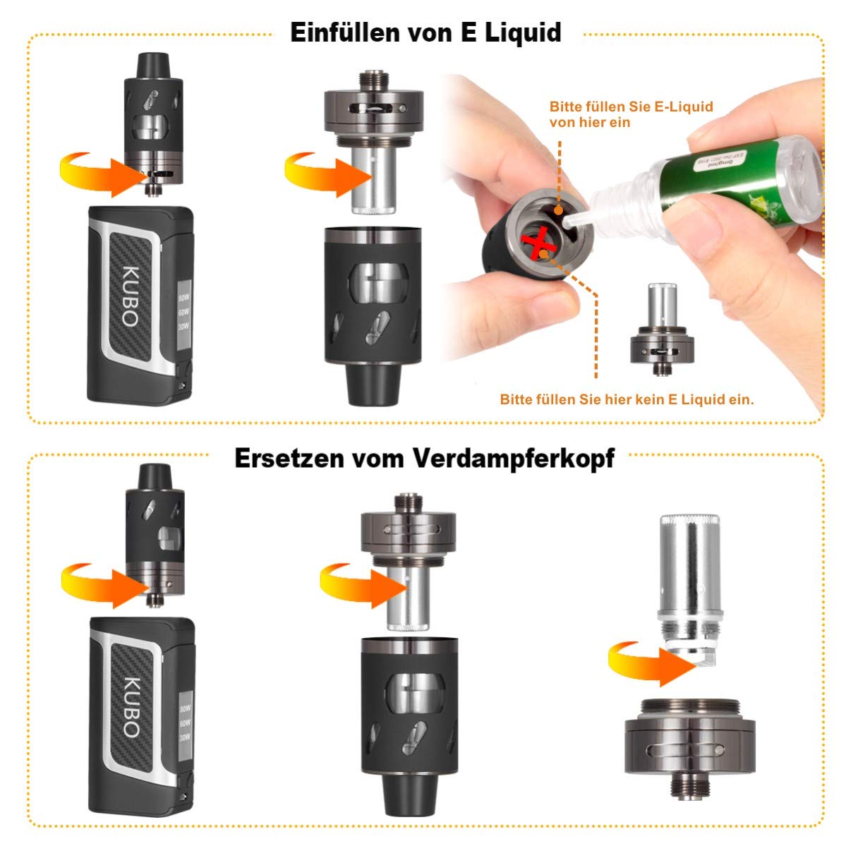 e-zigarette verdampfer-köpfe KUBO LZ80W E Zigarette Spezielle Verdampferköpfe 0,5 Ohm 5er Pack ohne  Nikotin: Amazon.de: Elektronik & Foto