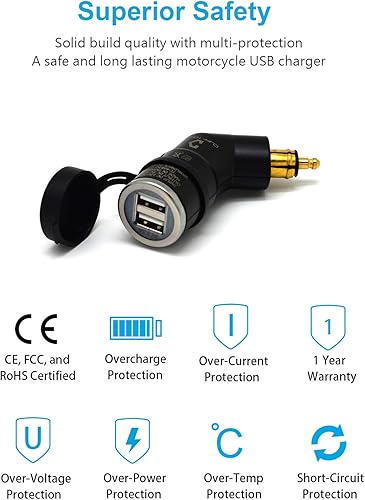 Miniatura 2 de Cliff Top Cargador USB DIN para motocicleta, adaptador de corriente de motocicleta de 4.6 amperios con enchufe DIN Hella compatible con BMW Triumph