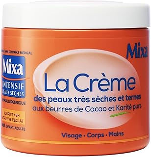 Mixa Intensif Peaux Sèches - La Crème des Peaux Très Sèches et Ternes - Multi Usages Visage, Corps, Mains, Pieds - Nourrit 48h et Ravive l'Éclat - Pénétration Rapide - Hypoallergénique - Pot 400 ml
