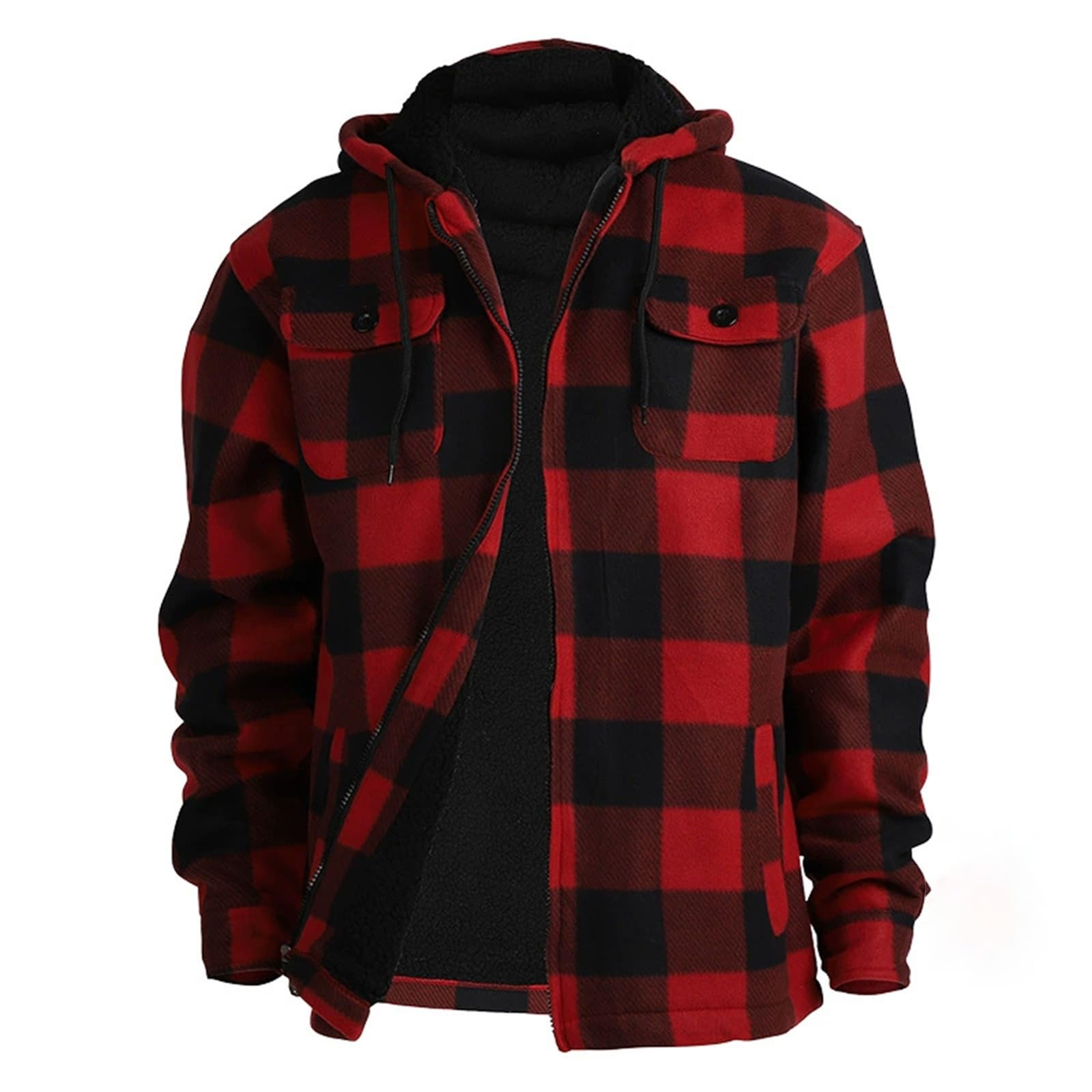 Chaqueta de leñador para hombre, chaqueta de camisa gruesa a cuadros con cremallera, forro de felpa, sudadera con capucha, sudadera de invierno, sudadera con capucha, chaqueta de invierno