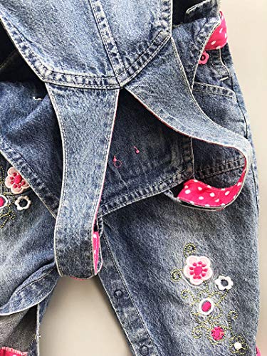 Peacolate 3M-3Jahre Säugling Baby Mädchen Denim Overall Bestickter Latzhose Jeanshose mit Pink Gürtel(3-6m, Rose)