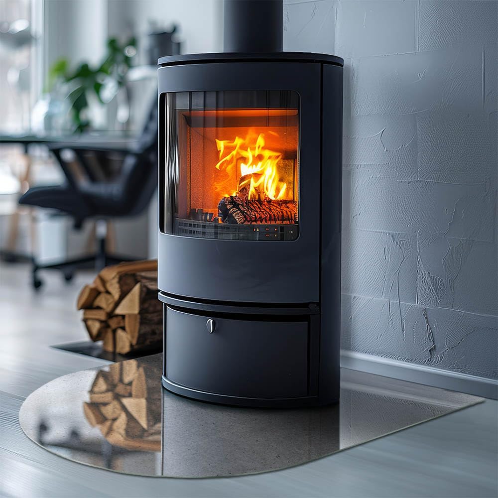 Kamin Bodenplatte 80x70 cm Schutz vor Schäden Wohnzimmer Rundbogen Spritzwasserschutz Sicherungsblech Bodenbelag Polierte Kanten Schutz vor Glut Herdboden - Rohe Betonstruktur