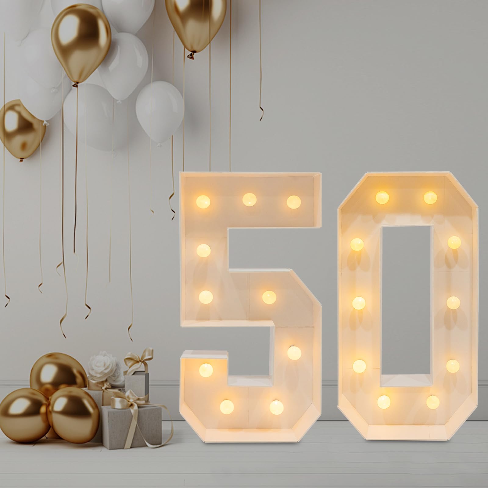 Lampa LED z numerem 3D, liczba podświetlanych cyfr, 50, ciepłe światło, dekoracja z liczbami, lampka nocna na wesele, urodziny, imprezę