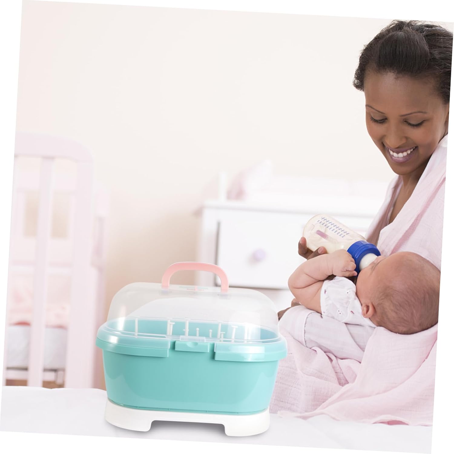 NUOBESTY Baby Bottle Drying Rack Storage Large Bottle Storage Box Organizer with Cover Protect from Portable Kitchen Cabinet Organizer Colors in Some Locations