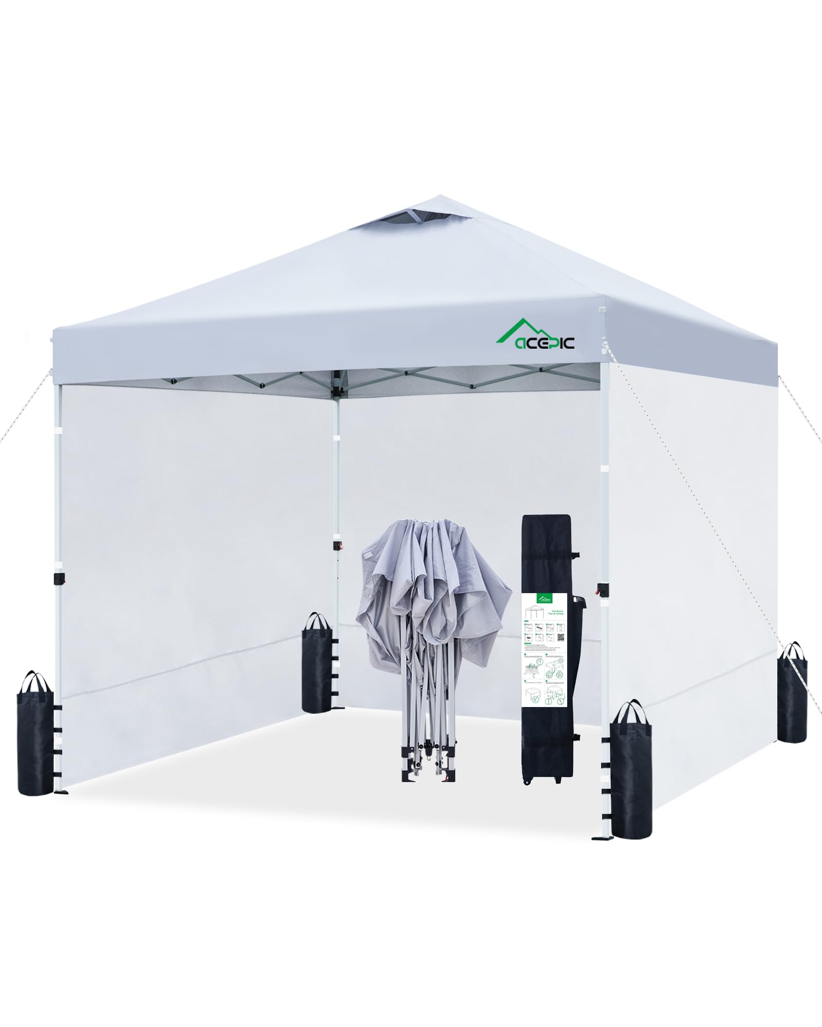 Acepic 10x10 Pop Up Canopy Tent with 3 Removable Sidewalls, White, 10x10
