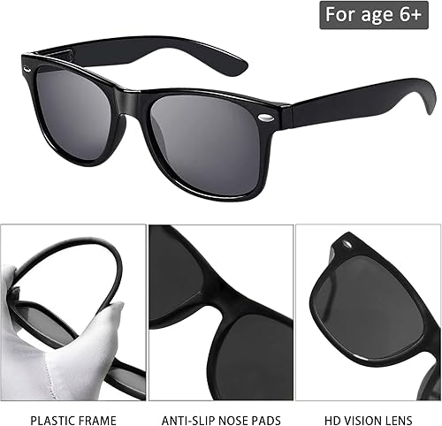 Miniatura 3 de Oleitodh Paquete de 100 lentes de sol negros para adultos, para hombres y mujeres, de plástico a granel, estilo retro vintage, de los años 70 y 80,