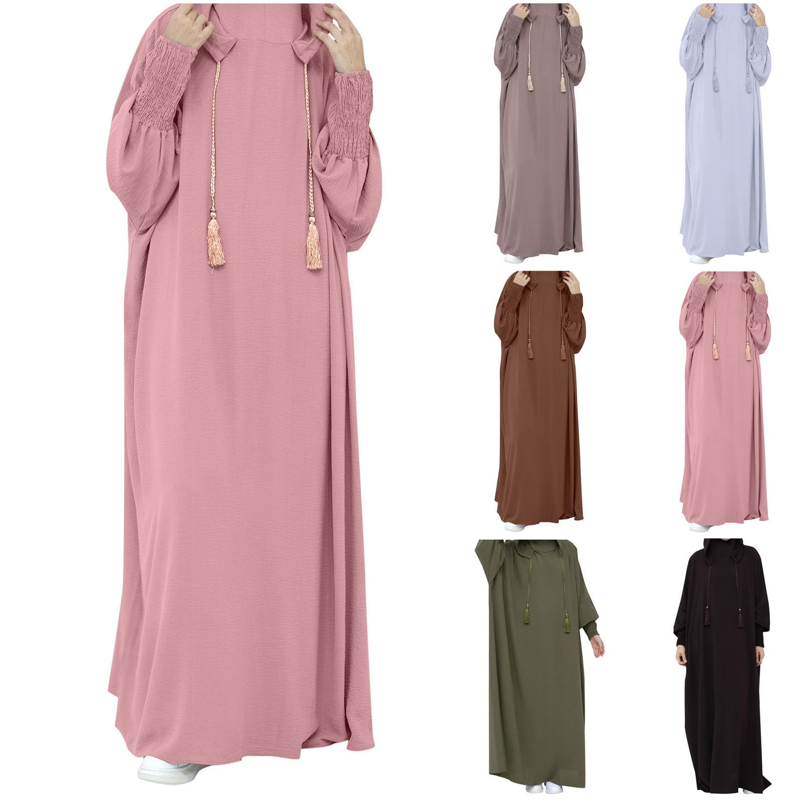Robe de Priere pour Femme Longue Robe Musulmane Élégante à Manches Larges Abaya Musulmane Moyen-Orient Jellaba Kabyle Mariage Soirée Ramadan 1 Pièces Taille Unique Vetements Musulman