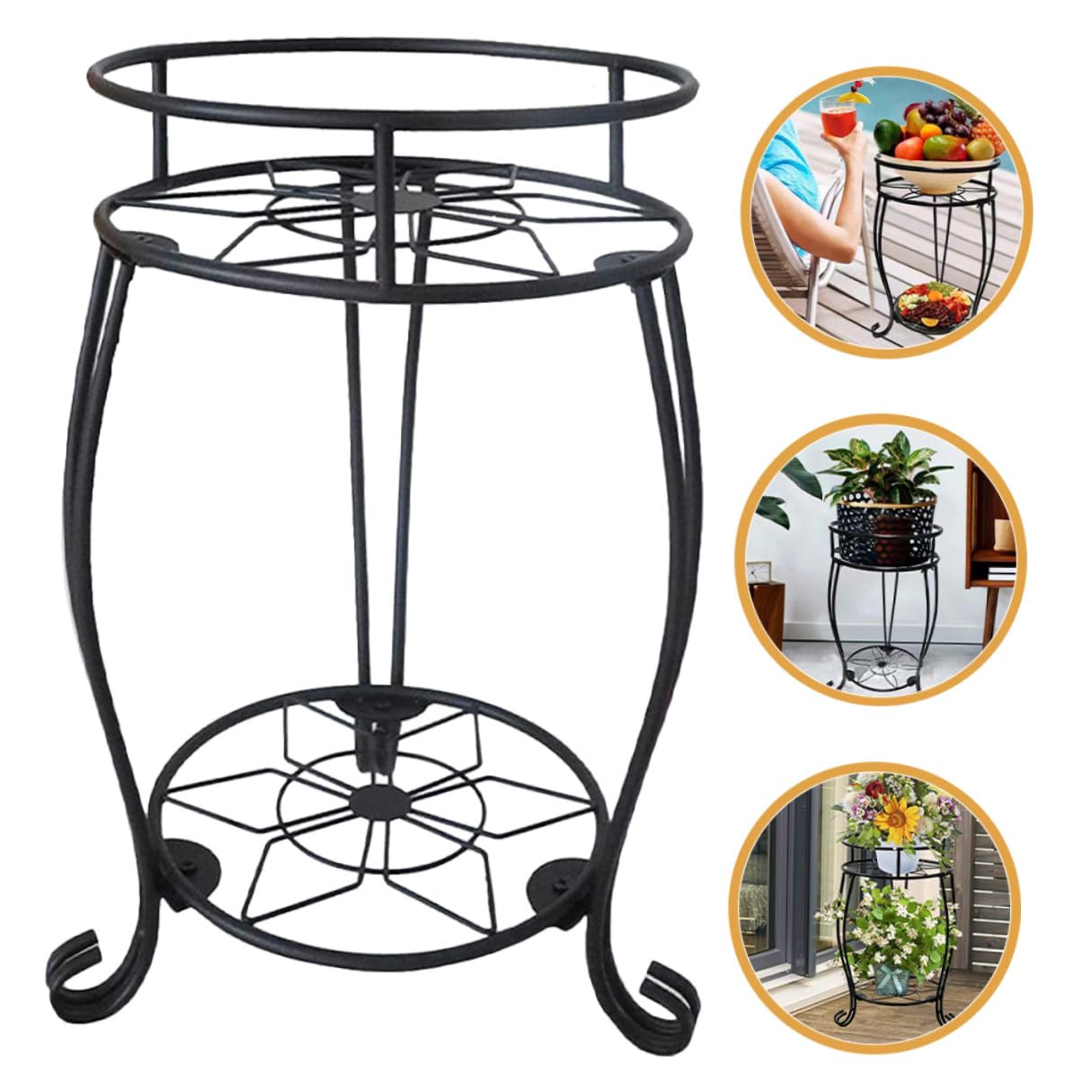 Supporto per Fioriera in Ferro Battuto 2 Livelli Portavasi da Terra Robusto e Smontabile per Piante da Interno ed Esterno, Scaffale Rustico per Veranda, Patio, Balcone e Giardino