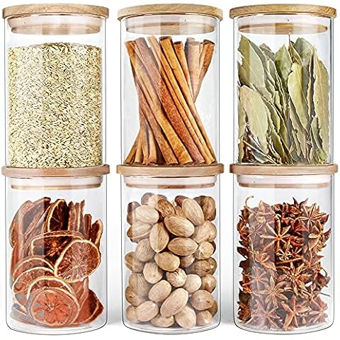 Urban Green Glass Jars with Airtight Lids, Airtight Glass Canisters with Wood Lids, Glass Storage Containers with Bamboo Lid, Food Storage Containers, Glass Canister Sets (6 Pack of 27oz) Cover