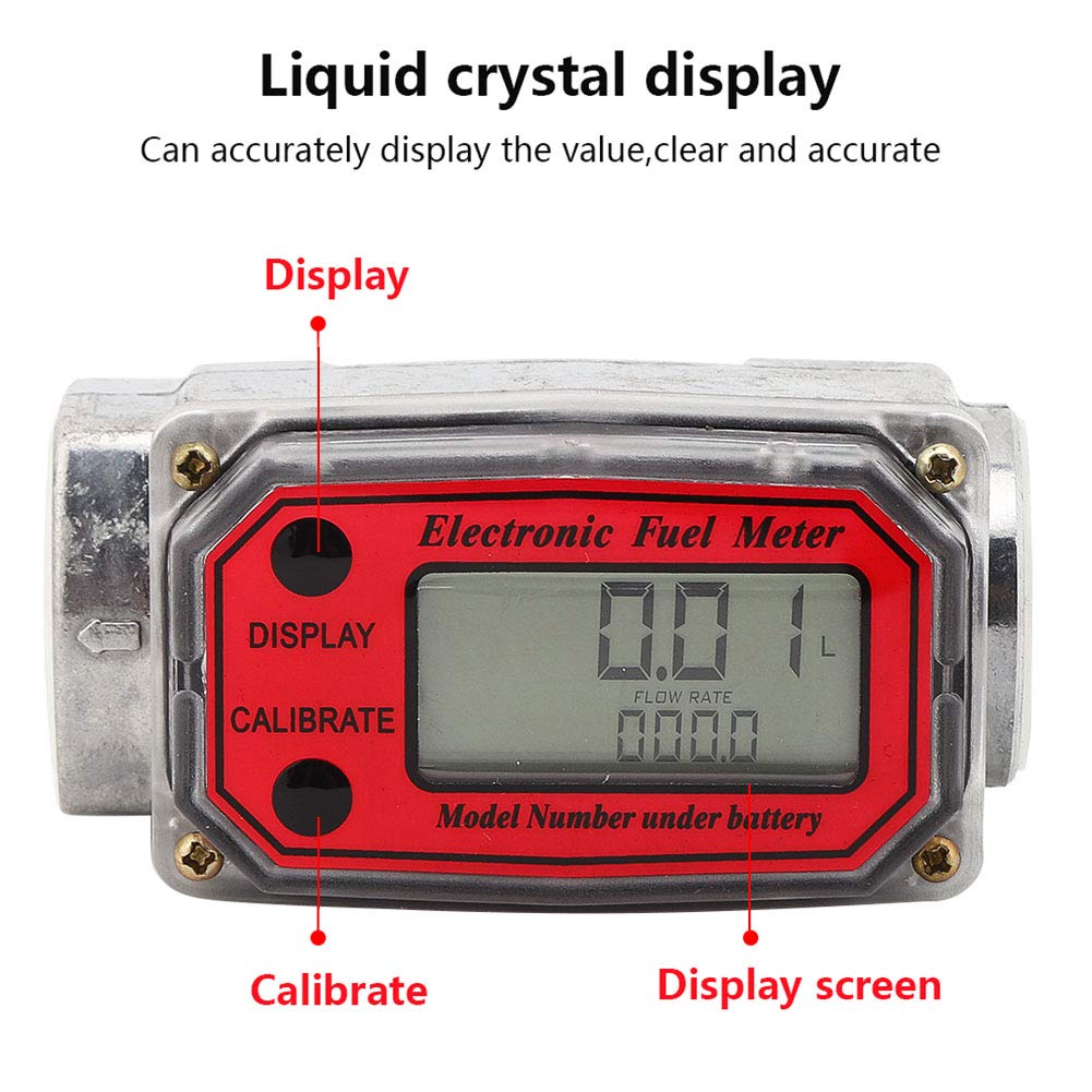 Misuratore di Portata A Turbina Digitale,15-120L / Min Combustibile Benzina Contalitri Digitale Per Misurare,Cherosene,Benzina 1 pollice NPT(Rosso)