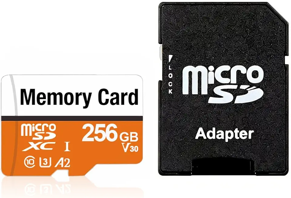 Cartão micro SD de 256 GB, cartão de memória flash microSDXC UHS-I com adaptador, 100 MB/s, C10, U3, A2, V60, Full HD, 4K UHD, cartão TF de alta velocidade, laranja
